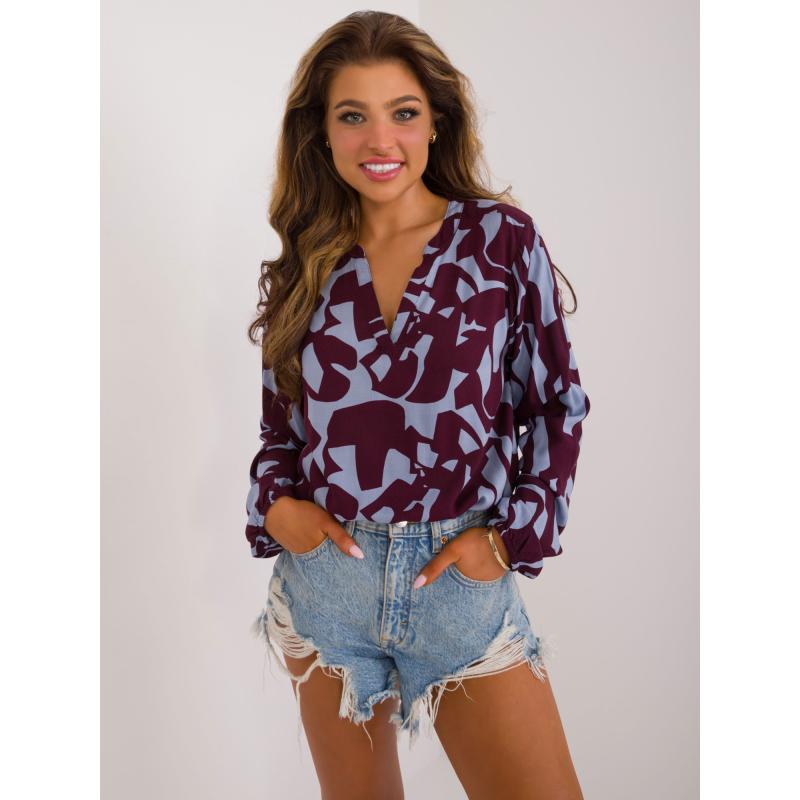 Dámská halenka s výstřihem do V vzorovaná SUBLEVEL bordó 