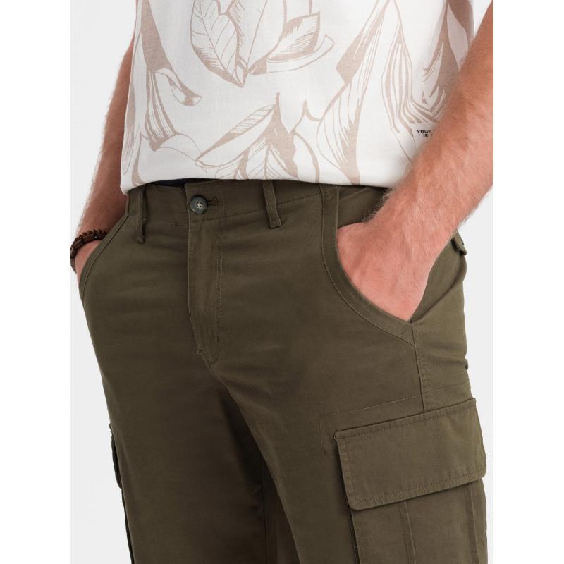 Férfi egyszínű rövidnadrág Cargo zsebekkel Sötét olajbogyó