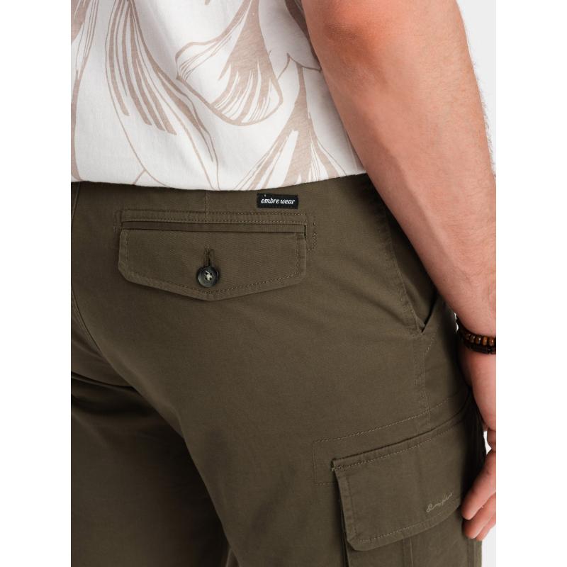 Férfi egyszínű rövidnadrág Cargo zsebekkel Sötét olajbogyó