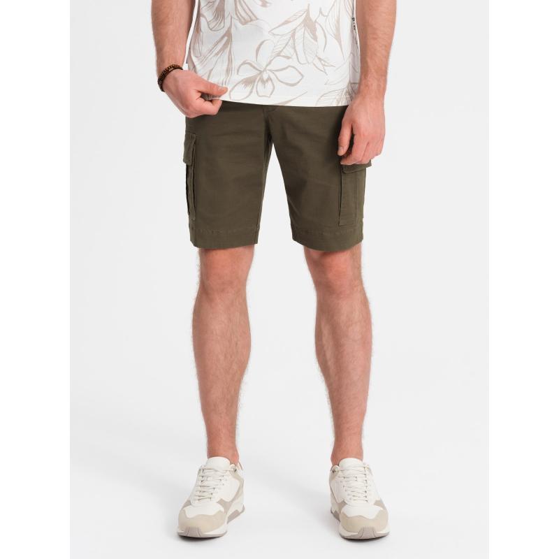 Férfi egyszínű rövidnadrág Cargo zsebekkel Sötét olajbogyó