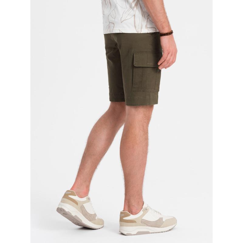 Férfi egyszínű rövidnadrág Cargo zsebekkel Sötét olajbogyó