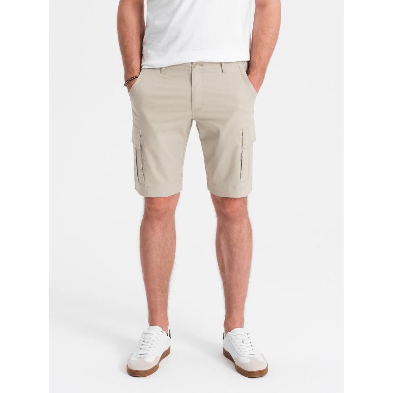 Jednobarevné pánské šortky s cargo kapsami béžové 