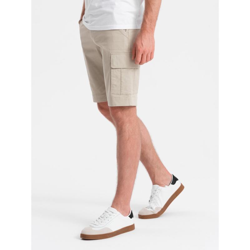 Jednobarevné pánské šortky s cargo kapsami béžové 