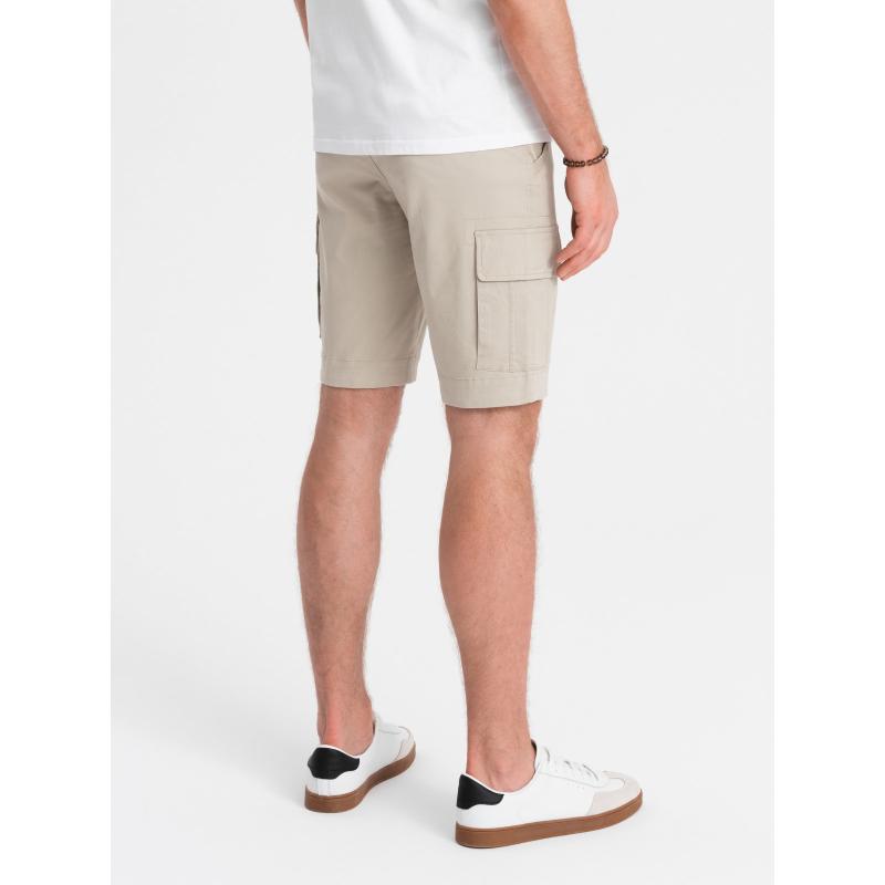 Jednobarevné pánské šortky s cargo kapsami béžové 