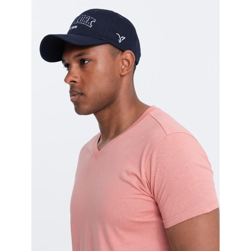 Pánské klasické bavlněné tričko BASIC s výstřihem do V růžové V7 OM-TSBS-0145