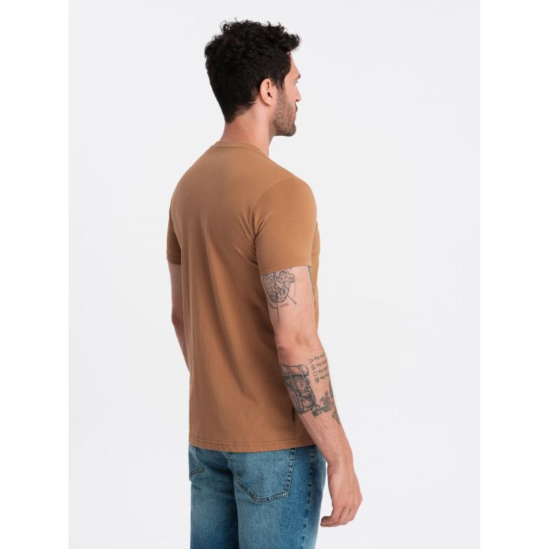 Férfi klasszikus pamut V-nyakú póló BASIC barna