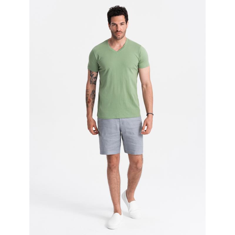 Férfi pamut klasszikus V-nyakú póló BASIC zöld póló