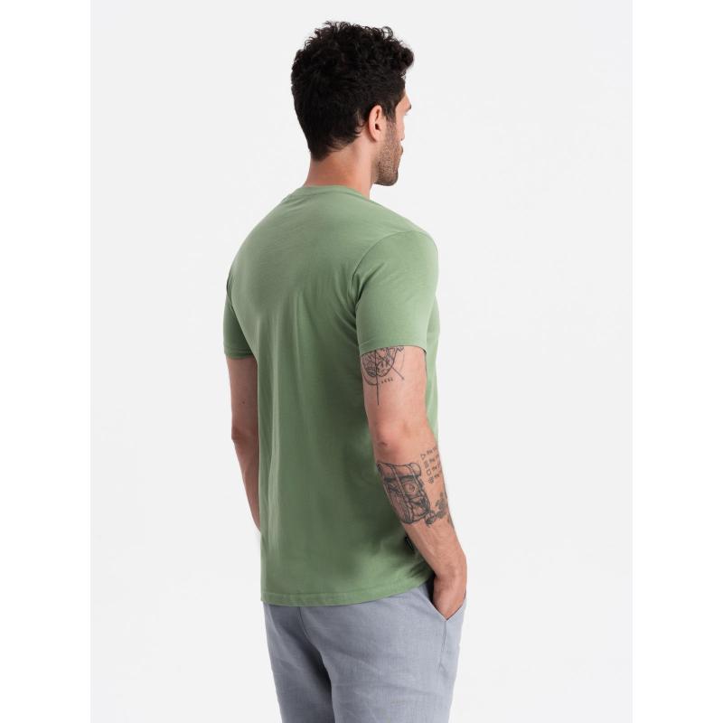 Férfi pamut klasszikus V-nyakú póló BASIC zöld póló