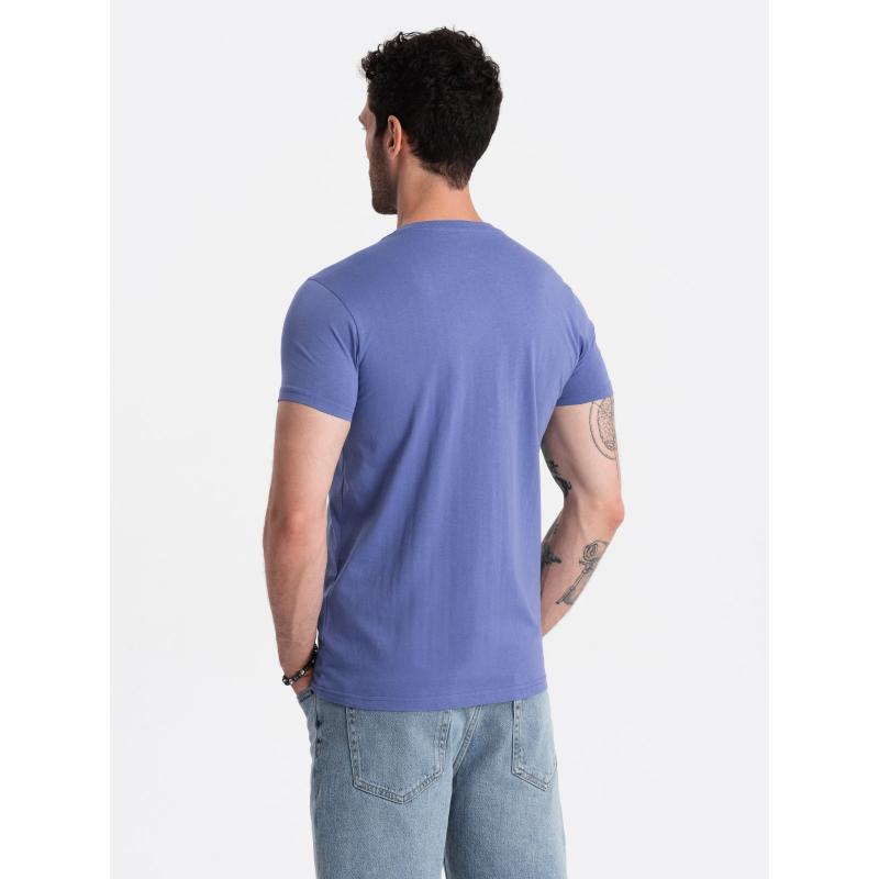 Pánské bavlněné klasické tričko s výstřihem do V BASIC fialové