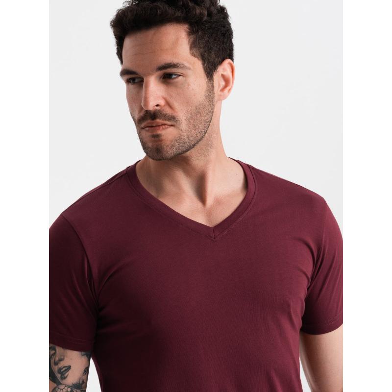 Férfi pamut klasszikus V-nyakú póló BASIC bordó férfi póló