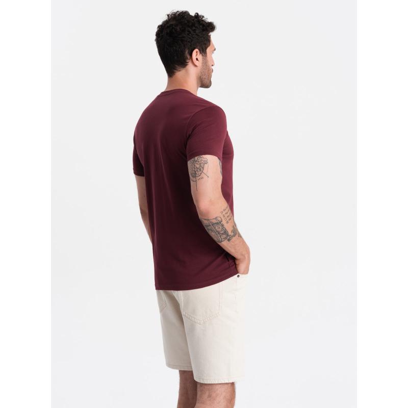 Férfi pamut klasszikus V-nyakú póló BASIC bordó férfi póló