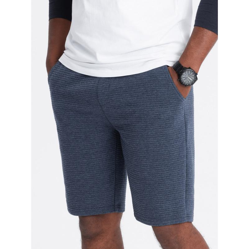 Pánské úpletové krátké teplákové šortky otoman tmavě modré V1 OM-SRSK-0150