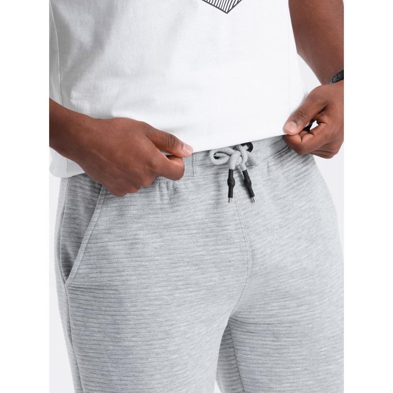 Pánské krátké pletené teplákové šortky otoman šedé V2 OM-SRSK-0150