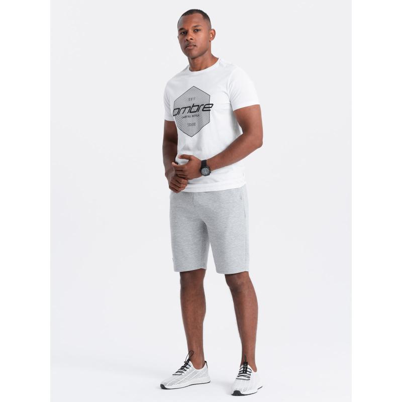 Pánské krátké pletené teplákové šortky otoman šedé V2 OM-SRSK-0150