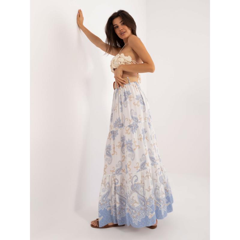 Női nyomtatott maxiszoknya fehér és világoskék