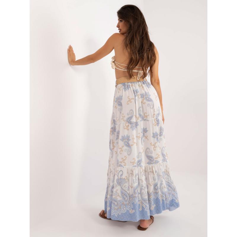 Női nyomtatott maxiszoknya fehér és világoskék