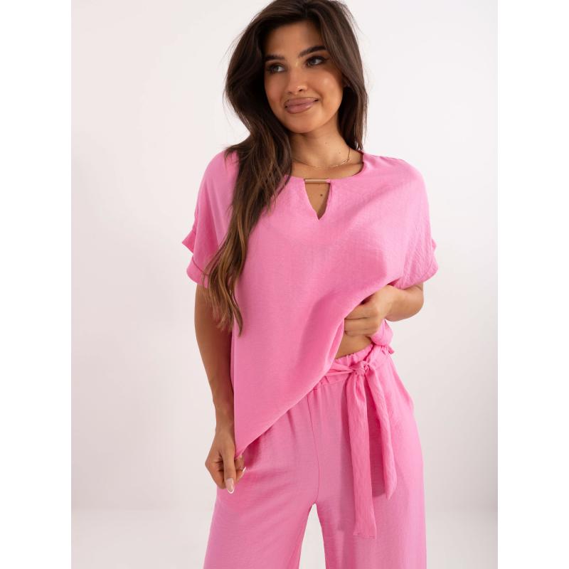 Dámský komplet se širokými kalhotami růžový  
