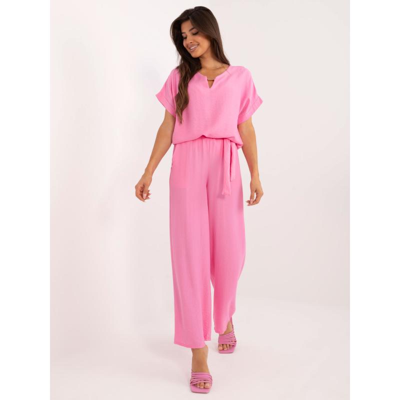 Dámský komplet se širokými kalhotami růžový  