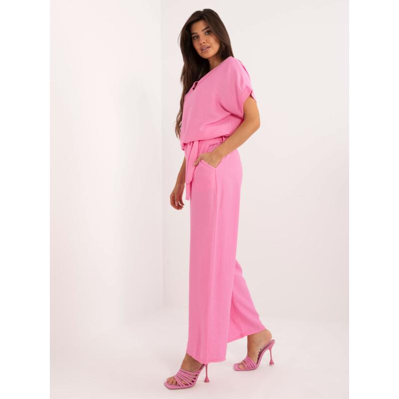 Dámský komplet se širokými kalhotami růžový  