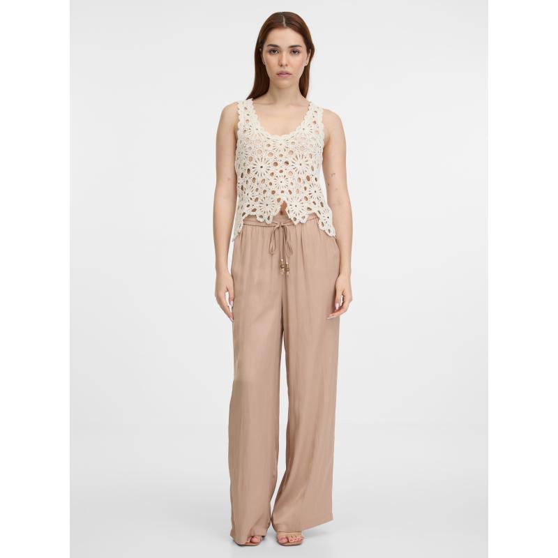 Béžové dámské široké kalhoty