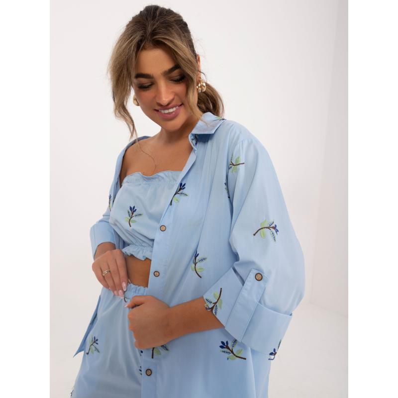 Dámský komplet z bavlny třídílný letní světle modrý  