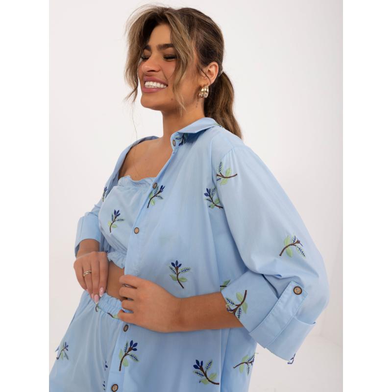 Dámský komplet z bavlny třídílný letní světle modrý  