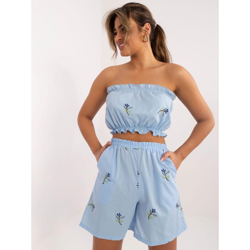 Dámský komplet z bavlny třídílný letní světle modrý  
