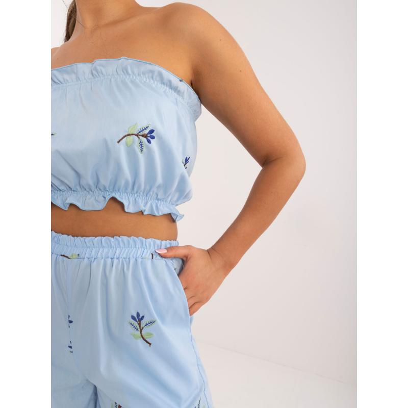 Dámský komplet z bavlny třídílný letní světle modrý  