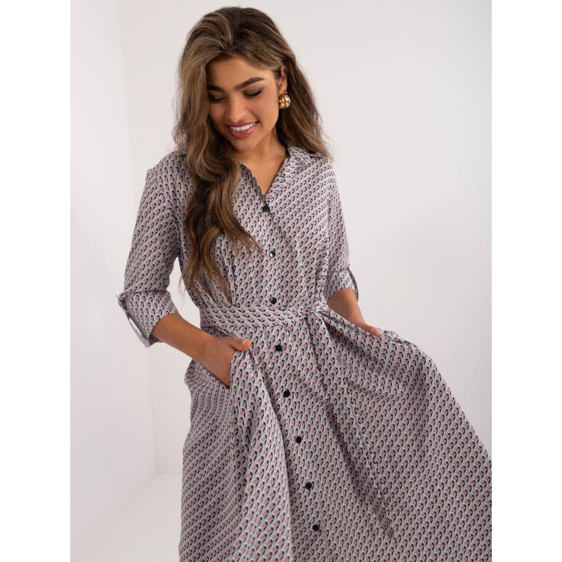 Dámské šaty s 3/4 rukávy košilové midi šedé  