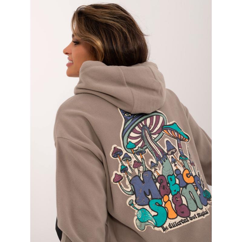 Dámská mikina s klokankou a potiskem SUBLEVEL tmavě béžová 