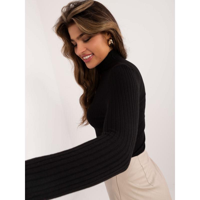 Dámský svetr s rolákem žebrovaný černý  