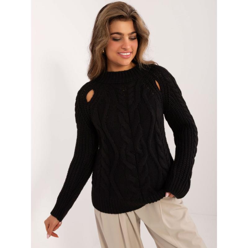 Dámský svetr s kostkovanými výřezy žebrovaný černý  