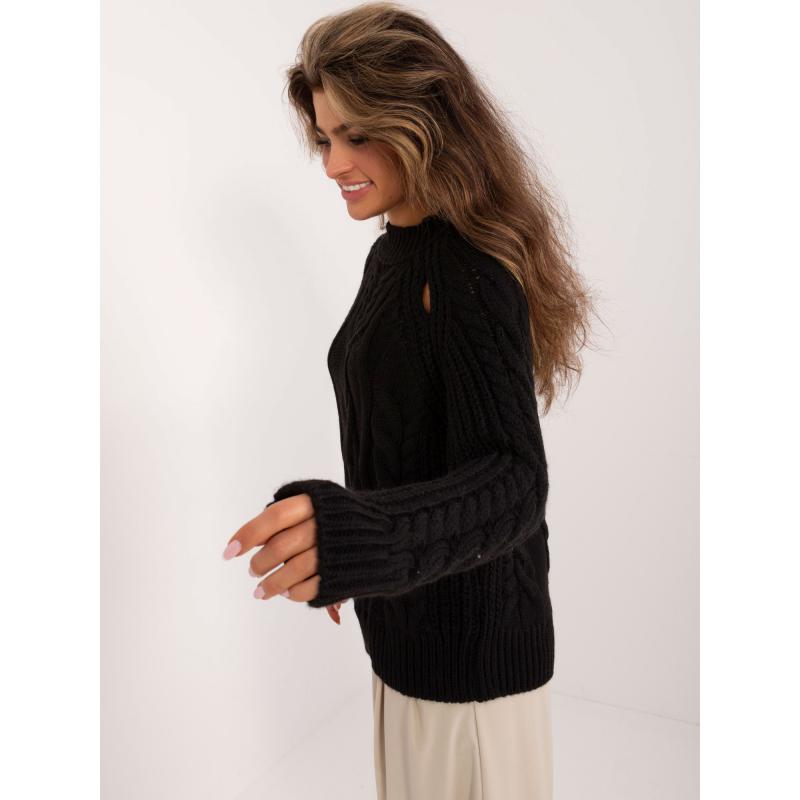 Dámský svetr s kostkovanými výřezy žebrovaný černý  