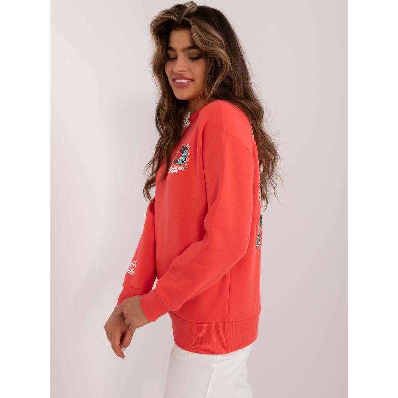 Női pamut póló SUBLEVEL korall színű, nyomtatott pamut póló