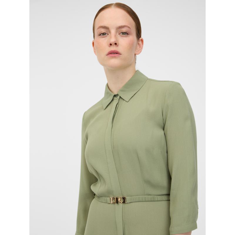 Khaki dámske košeľové midi šaty