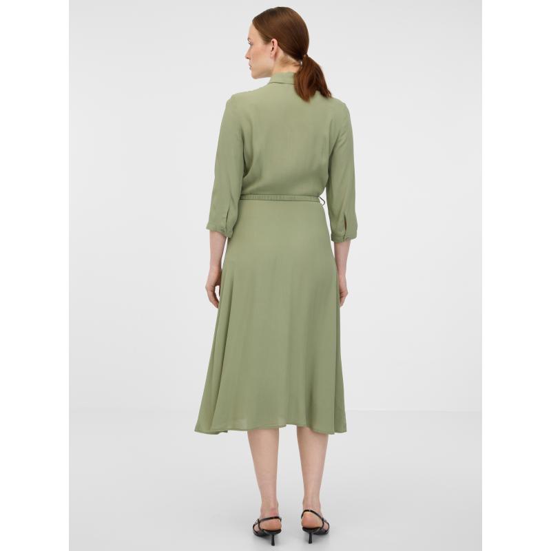 Khaki dámske košeľové midi šaty