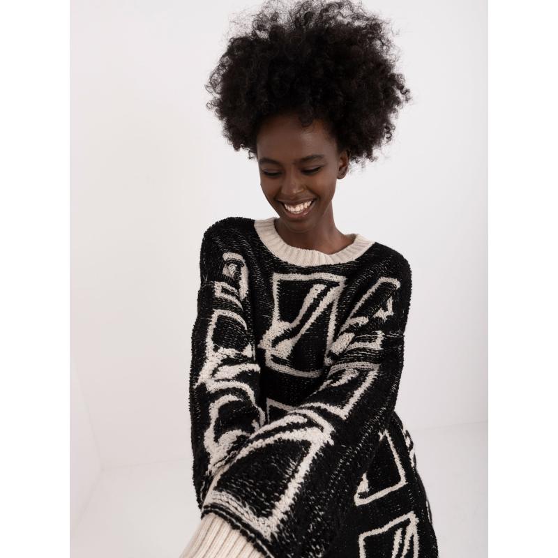 Női laza szabású pulóver fekete