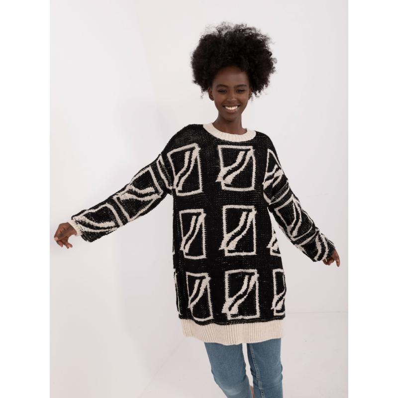 Női laza szabású pulóver fekete