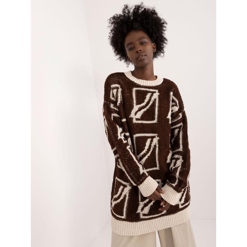 Dámský svetr nadměrné velikosti vlněný tmavě hnědý 