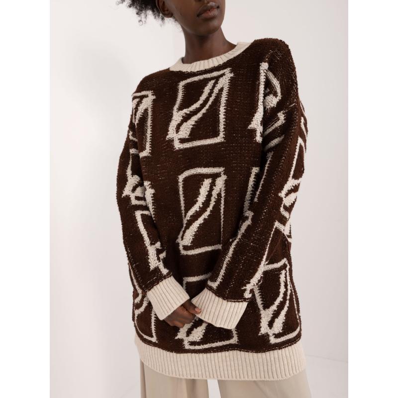 Dámský svetr nadměrné velikosti vlněný tmavě hnědý 