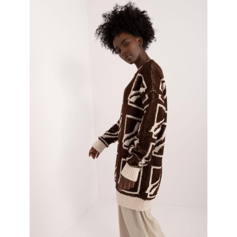 Dámský svetr nadměrné velikosti vlněný tmavě hnědý 