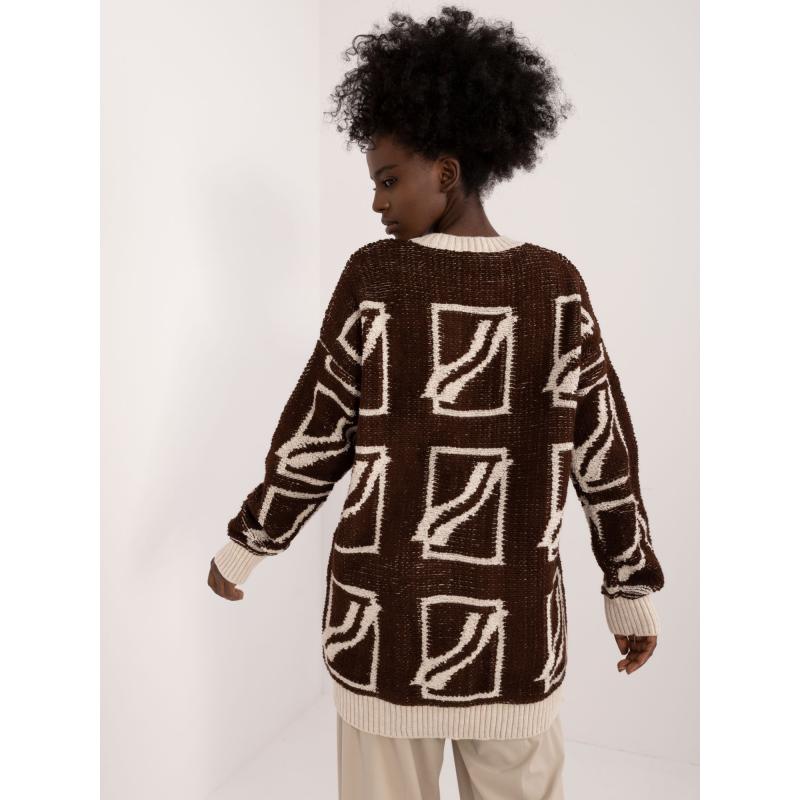 Dámský svetr nadměrné velikosti vlněný tmavě hnědý 
