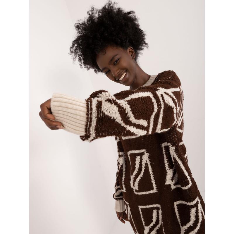 Dámský svetr nadměrné velikosti vlněný tmavě hnědý 