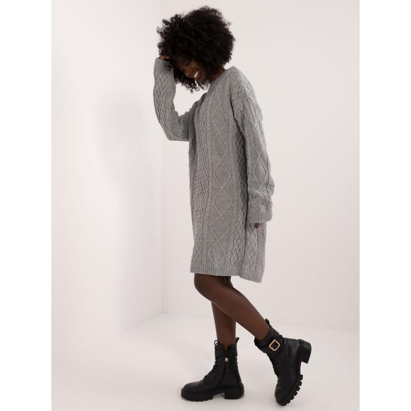 Dámské šaty s dlouhým rukávem pletené šedé 