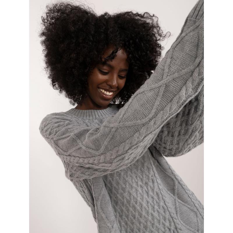 Dámské šaty s dlouhým rukávem pletené šedé 