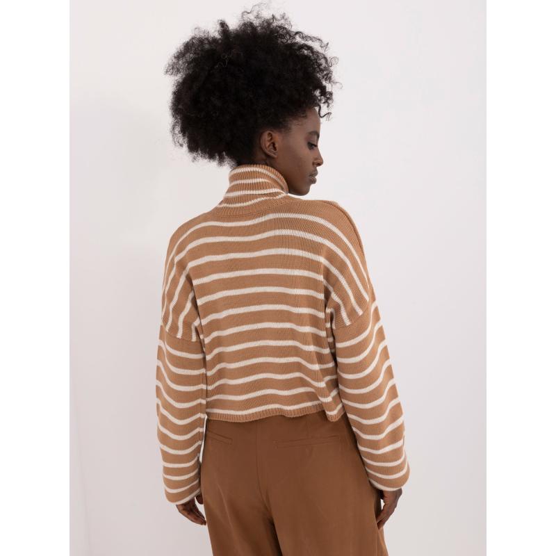 Dámský rolák s pruhy krátký hnědý