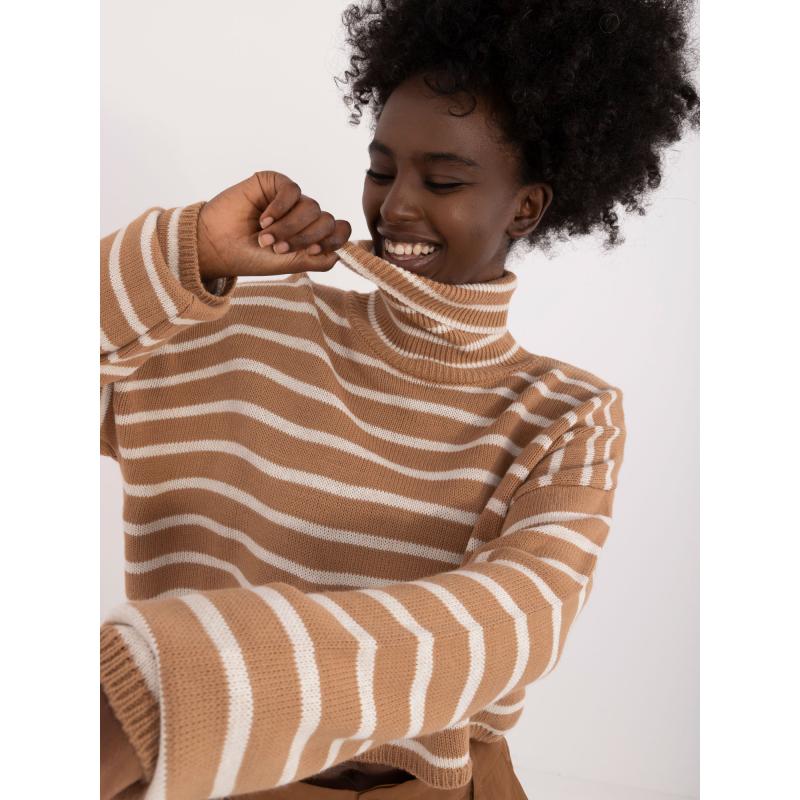 Dámský rolák s pruhy krátký hnědý