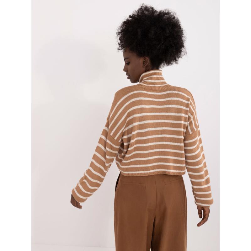 Dámský rolák s pruhy krátký hnědý