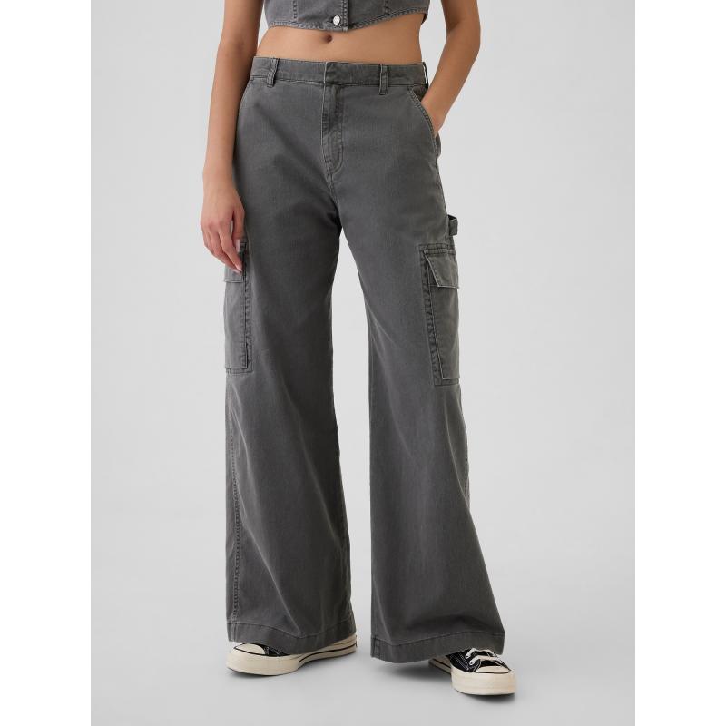 Bő khaki színű Cargo nadrág zsebekkel