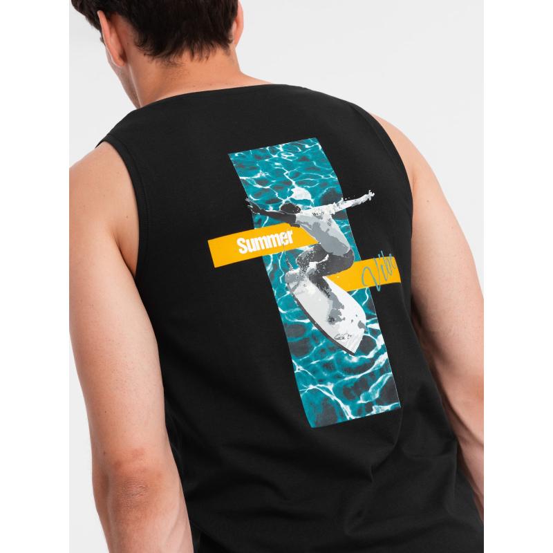 Pánské bavlněné tílko s potiskem Summer Vibe černé V1 OM-TSTT-0191